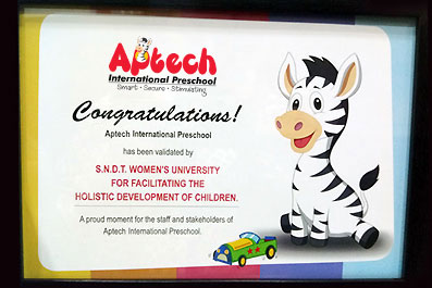 Aptech International Preschool was certified for Facilitating the Holistic Development of Children